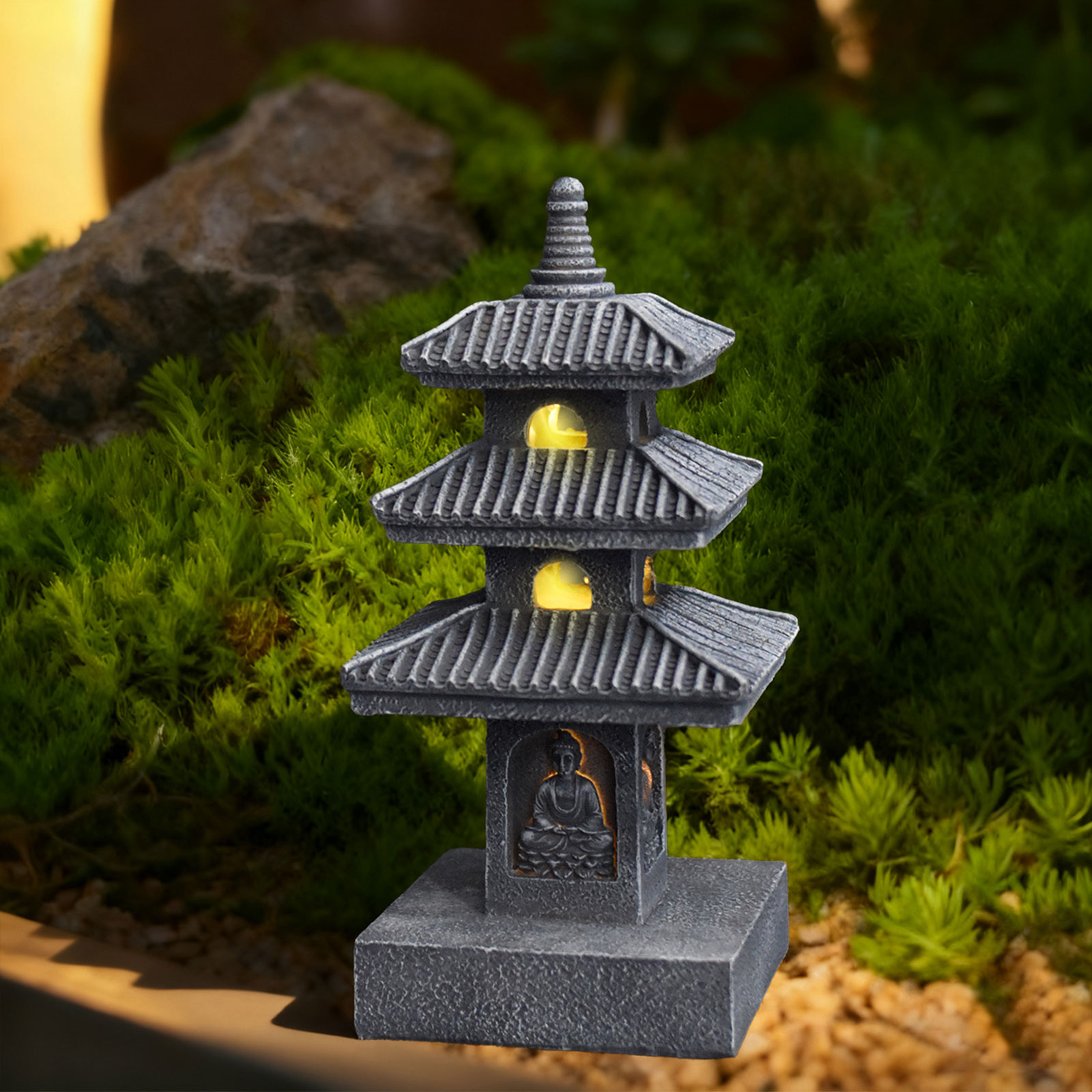 Smart Garden Solar - Solar-Pagodenlaterne Gartenfigur Outdoor Zen-Inspirierte Japanische Lampe