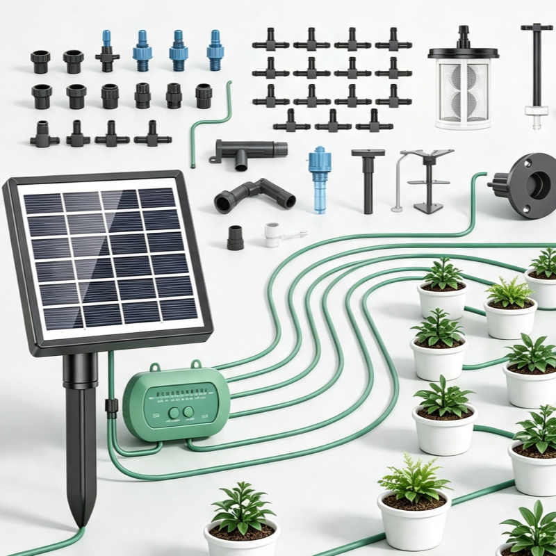 Smart Garden Solar - Solarbetriebenes intelligentes Tropfbewässerungsset mit integriertem 1800-mAh-Akku,