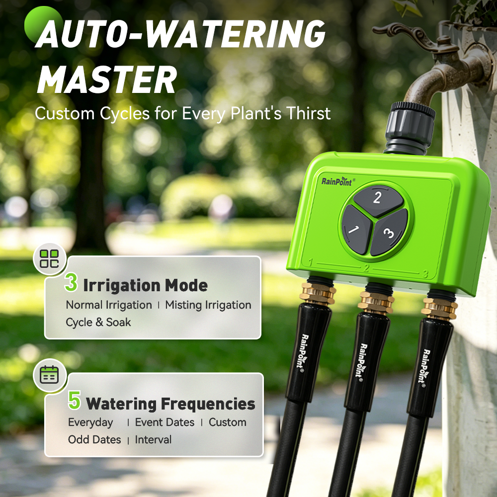 Wifi Irrigation Timer - RAINPOINT WLAN-Bewässerungstimer für Gartenpflanzen, 3-Zonen-WLAN-Sprinkler-Controller, intelligenter