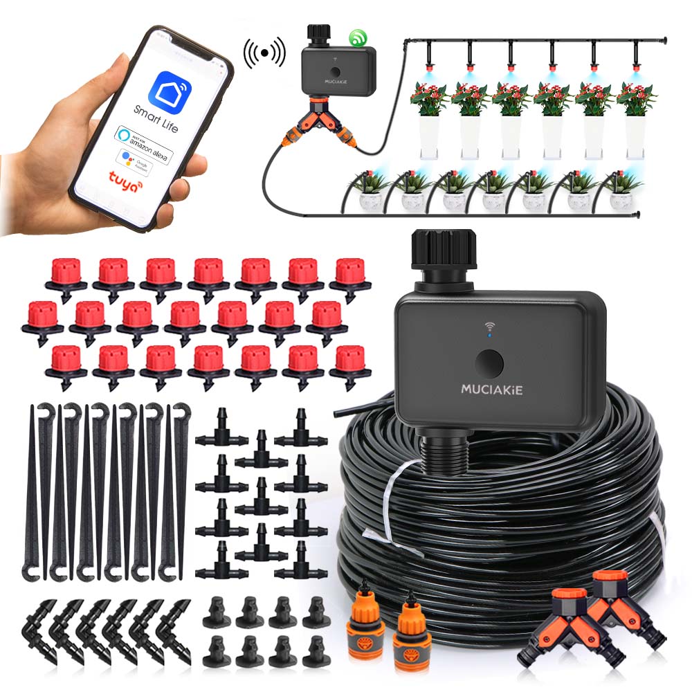 Wifi Irrigation Timer - 30–10 m Garten-Dualband-WiFi-Timer-Bewässerungsset, unterstützt intelligente Sprachfunktion,