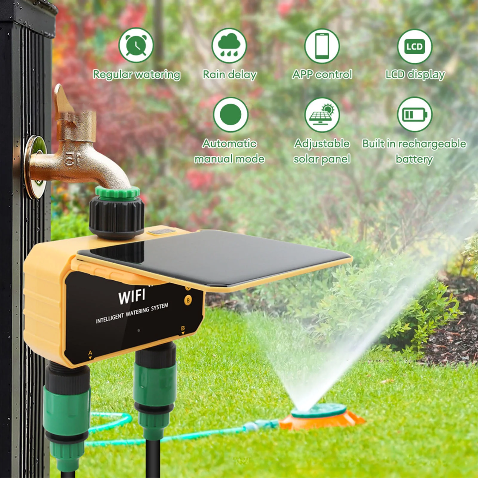 Smart Garden Solar - Solarbetriebener WLAN-Smart-Bewässerungstimer mit Regensensorfunktion, App-Steuerung, 2