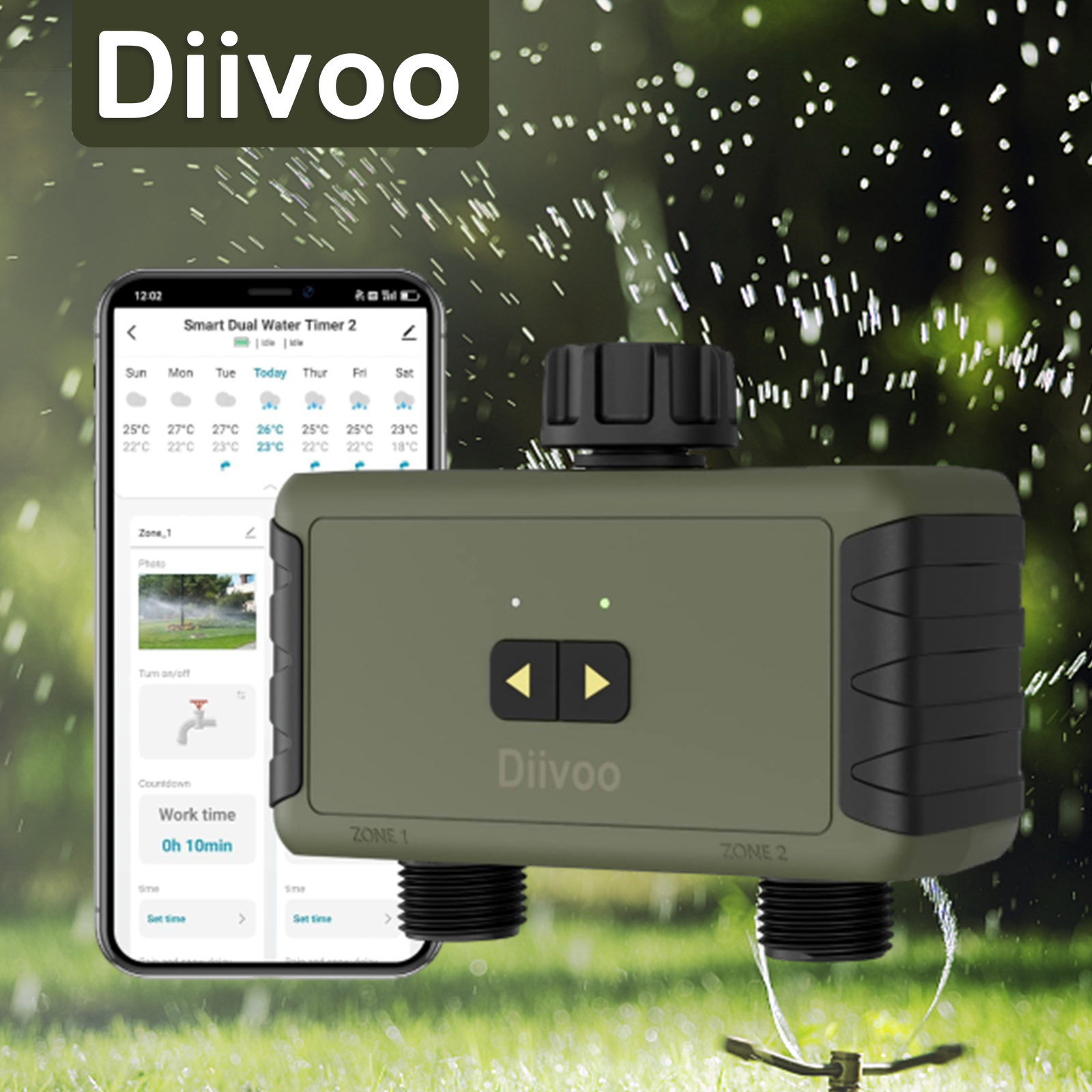 Smart Garden Hose Timer - Diivoo Zeitgesteuerter Sprinkler mit Bluetooth-Smart-Wassertimer für